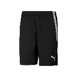 Short deportivo Puma Team Liga negro con detalles plateados en los laterales y logo de la marca en la pierna derecha.