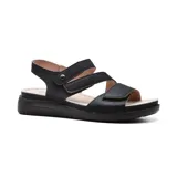 Sandalias negras Korium Confort Ibbie con plataforma baja y tiras con velcro.