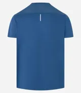 Remera deportiva blanca de poliéster, con cuello redondo, mangas cortas y recortes laterales.
