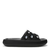 Sandalia playera negra con apliques de ojos.