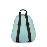 Mochila Jansport Half Pint color celeste con logo de la marca en el frente, asa de mano superior y bolsillo frontal con cierre.