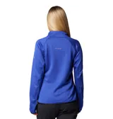 Campera polar Columbia Titanium azul con detalles en negro, cierre frontal completo, bolsillo en el pecho con cremallera, bolsillos laterales con cremallera, orificios para los pulgares en los puños y tecnología Omni-Wick.