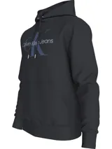 Buzo con capucha Calvin Klein Jeans negro con logo de la marca estampado en el pecho en color azul.
