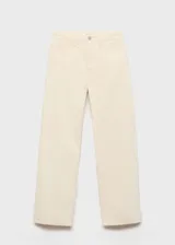 Pantalón de pana color crema, de tiro alto, corte slouchy y diseño balloon.