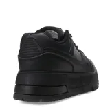 Zapatillas deportivas negras con plataforma, acordonadas.