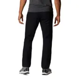 Pantalón negro de tela elástica utilitaria, con bolsillos para las manos y seguridad con cierre.