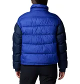 Campera puffer cropped Columbia Pike Lake II, color celeste, rosa y naranja. Cuenta con tecnología térmica reflectante Omni-Heat™, aislamiento de poliéster 100 % reciclado, puños con forro de jersey, protector de mentón, cremallera central delantera de doble dirección, bolsillo interior de seguridad, bolsillos laterales con cremallera, puños elásticos, dobladillo ajustable con ceñidor y tratamiento duradero repelente al agua sin PFC.