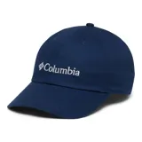 Gorra de béisbol azul marino de algodón con logo de Columbia bordado en blanco en el frente. Cuenta con cierre de velcro ajustable en la parte posterior.