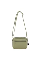 Bandolera negra con correa ajustable y logo TRDY en verde agua.