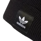 Gorro de lana Adidas negro con logo blanco bordado en el frente.