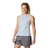 Musculosa deportiva Columbia Weekend Ascent Tank para mujer, color gris claro con finas rayas horizontales. Cuenta con tecnología Omni-Wick para eliminar la humedad y neutralizar olores. Fabricada con material reciclado.