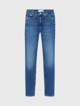 Jeans skinny de tiro alto color azul medio vintage, confeccionados en denim de algodón elástico con fibras recicladas.
