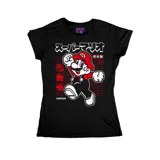 Remera negra de algodón con estampado de Mario Bros estilo japonés.