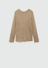 Sweater de punto fino color beige, de cuello redondo y manga larga.