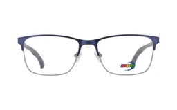Armazón para lentes de receta MDQ modelo M28, color azul mate con borde inferior plateado.