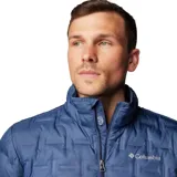 Campera Columbia azul con diseño acolchado, cierre frontal completo, cuello alto y bolsillos laterales con cierre.