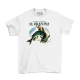 Remera blanca de algodón con estampado de la película "El Gran Pez" de Tim Burton.