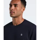 Buzo azul marino de cuello redondo con logo de pingüino bordado en el pecho.
