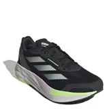 Championes Adidas Duramo Speed para hombre, color negro con detalles en gris, violeta y verde. Ideales para running, con amortiguación Lightstrike y suela duradera.