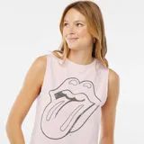 Musculosa rosa con estampa frontal del logo de la banda The Rolling Stones.