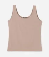 Top sin mangas color beige, de tejido liso y ajustado, con escote redondo y breteles anchos.