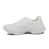 Championes deportivos casuales blancos para mujer, con suela gruesa y texturizada, cordones blancos y forro interior afelpado.