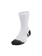 Pack de tres pares de medias deportivas unisex Under Armour Performance Tech color blanco con detalles en negro.