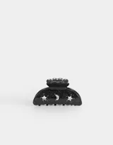 Broche para el pelo negro con strass y detalles de luna y estrellas.