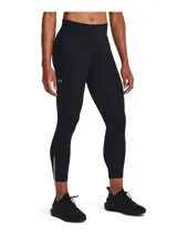 Calza deportiva Under Armour Fly Fast 3 Ankle Tight, color negro, con logo reflectivo en la pierna izquierda y detalle de abertura en el tobillo.