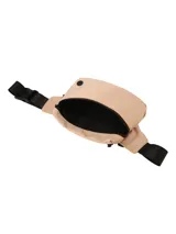 Riñonera o bolso cruzado unisex de lona color gris claro, con bolsillo frontal y trasero con cierre. Posee correa ajustable.