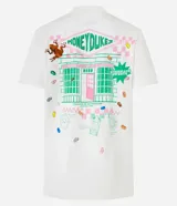 Remera color crema de algodón con cuello redondo y mangas cortas. Estampa en la espalda con el logo de Honeydukes y un dibujo de la tienda de dulces de Hogsmeade.