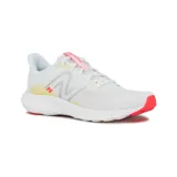 Championes para running New Balance 411 V3, color blanco con detalles en rosa y amarillo.