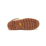 Botín unisex CAT modelo Colorado 2.0, color tostado, con capellada de cuero nobuck, forro interno de nylon en malla, suela de goma duradera y de gran tracción. Cuenta con cordones amarillos y logo de la marca en el lateral.