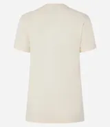 Remera celeste de media malla con cuello redondo y mangas cortas dobladas.