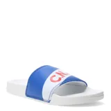 Chanclas de hombre con base blanca y tira ancha azul con el logo del Club Nacional de Football en rojo y blanco.