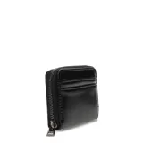 Monedero pequeño color beige de charol con cierre de cremallera.