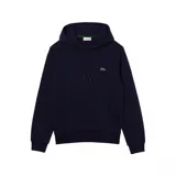 Buzo canguro azul marino de Lacoste con capucha y logo bordado en el pecho.