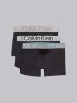Pack de tres bóxer negros Calvin Klein de microfibra con cintura elástica plateada con el logo de la marca.
