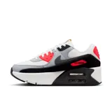Zapatillas Nike Air Max 90 Lv8 de mujer, con capellada blanca, detalles en gris, negro y rojo.