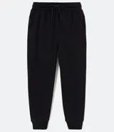 Pantalón de jogging negro, deportivo, de algodón y poliéster, con cintura elástica, cordón de ajuste y bolsillos laterales.