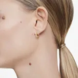 Par de aros tipo argolla Swarovski, bañados en tono oro, con circonias blancas engarzadas en la parte exterior.