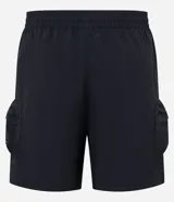 Bermuda cargo para hombre, color negro, confeccionada en tejido tecnológico de poliamida. Presenta cintura elástica con cordón ajustable y bolsillos laterales funcionales.