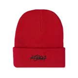 Gorro de lana rojo con logo bordado en el frente.