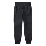 Pantalón jogger verde militar para mujer, confeccionado en 95% nylon reciclado y 5% spandex. Cuenta con cintura y puños elásticos, dos bolsillos laterales abiertos y acabado repelente al agua (DWR) libre de PFC.