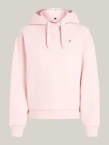 Buzo Tommy Hilfiger color rosa, con capucha ajustable con cordón, mangas largas y logo bordado en el pecho.