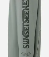 Hoodie masculino de algodón y poliéster, color verde salvia, con capucha ajustable, bolsillo canguro y estampado en el pecho y en la manga izquierda con texto.