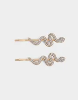 Set de dos horquillas doradas con forma de serpiente y apliques de strass.
