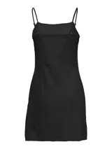Minivestido negro de breteles finos con escote cuadrado y abertura lateral.