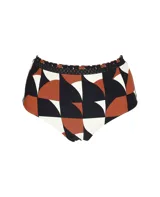 Calzón de bikini tiro alto con estampado geométrico en tonos blanco, negro y marrón.