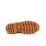 Botín Chelsea color tostado de cuero liso, con cierre lateral de cremallera dorada, plataforma con suela dentada y logo de la marca grabado en el lateral.